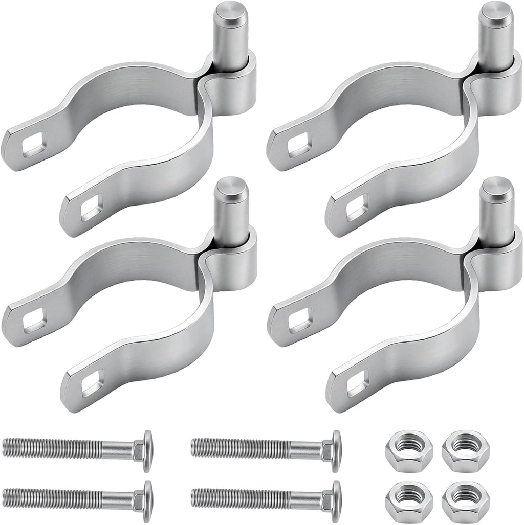 4pcs Chain Link Fence Gate Post Hinge for Outside Diameter Post/Pipe, Galvanized Chain Link Post Gate Hinge, Nut/Bolt Included (2-3/8 Inch)