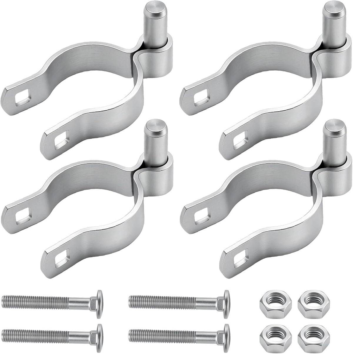 4pcs Chain Link Fence Gate Post Hinge for Outside Diameter Post/Pipe, Galvanized Chain Link Post Gate Hinge, Nut/Bolt Included (2-3/8 Inch)