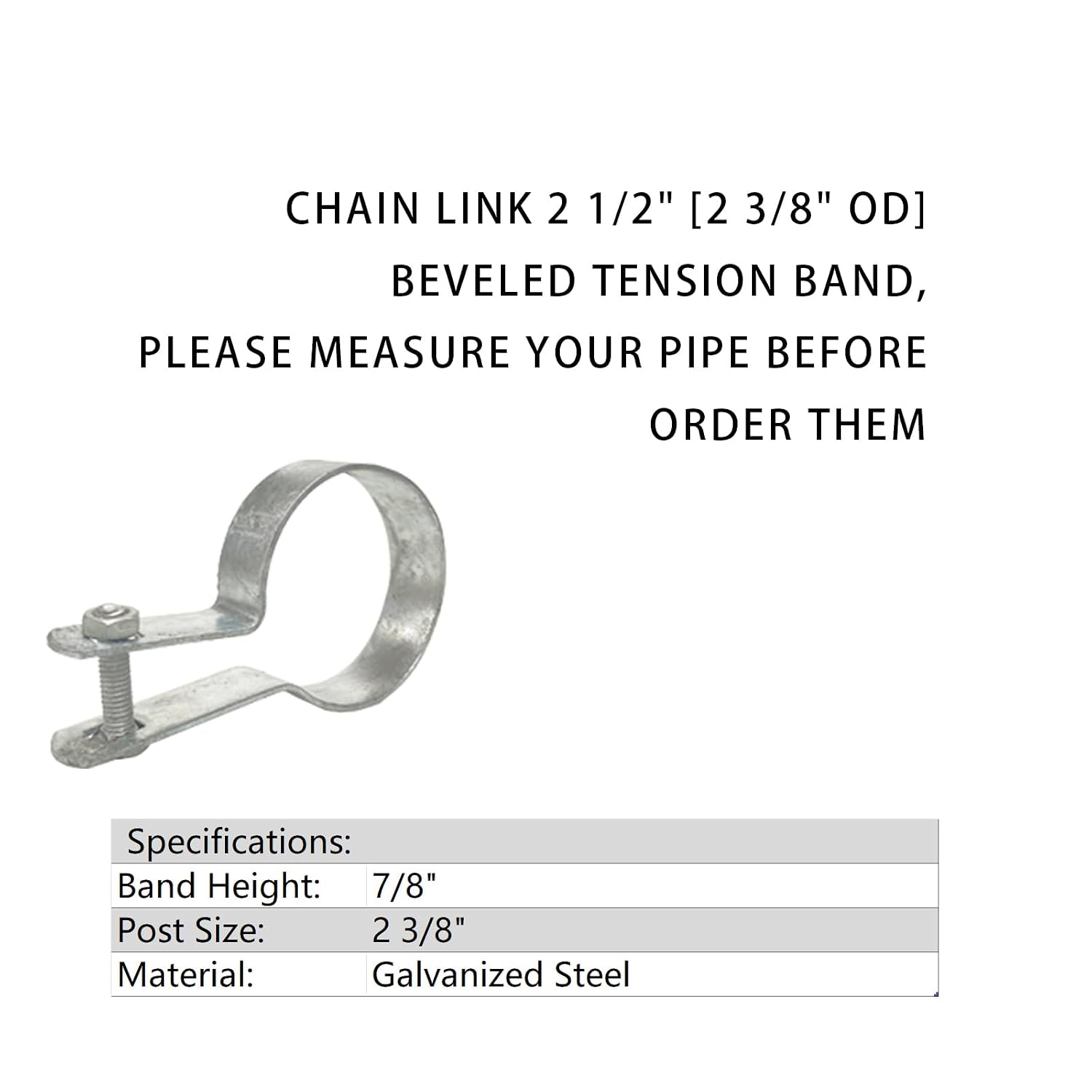 2-3/8" Tension Band for Chain Link Fence,Heavy Duty Chain Link Brace Band Use for attaching Chain Link Fence Rails