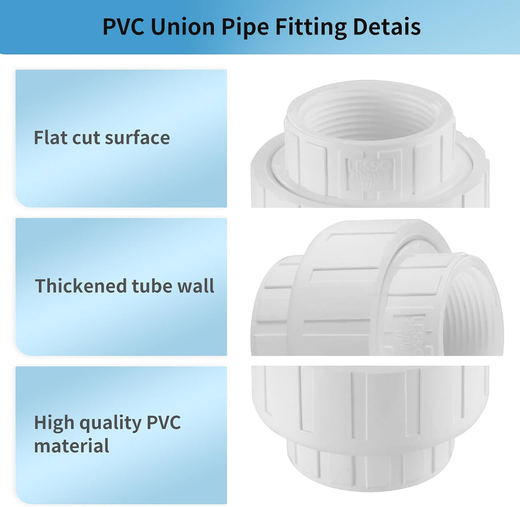 LESSO 4PCS 1/2 inch PVC Female Thread Union, White