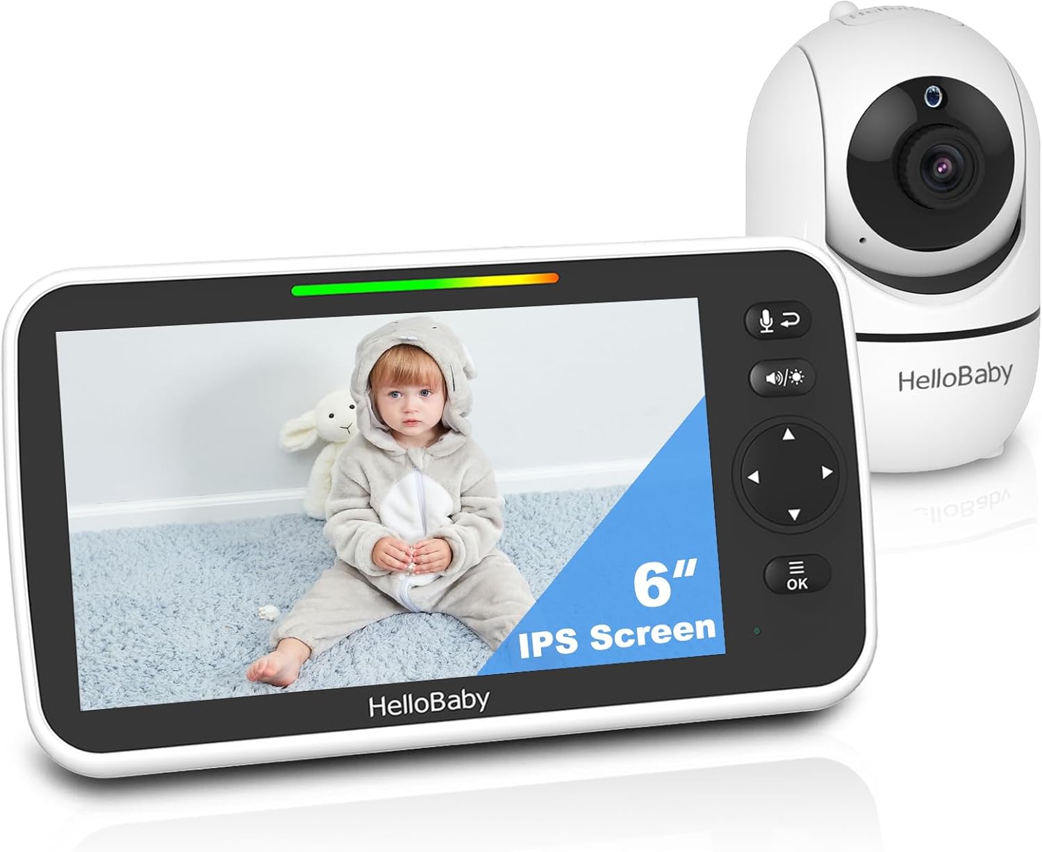 6'' World First IPS 30H Battery Split-Screen Video Baby Monitor with Camera and Audio, No WiFi, Pan-Tilt-Zoom, VOX