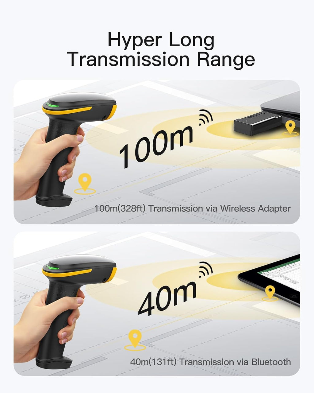 Bluetooth Barcode Scanner, 1D 2D QR Code Scanner Wireless with 2.4G, Bluetooth, and USB 3-in-1, 2600mAh Battery
