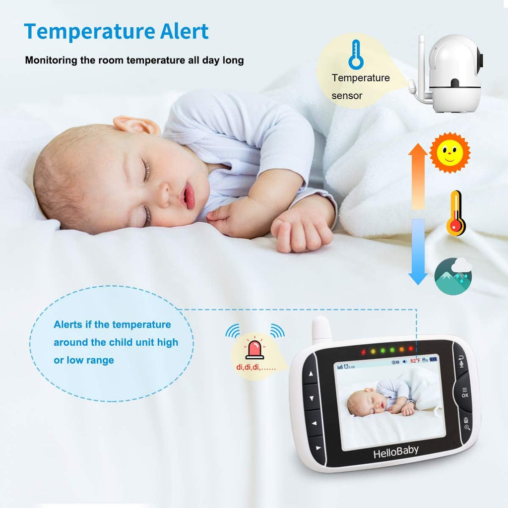 Baby Monitor with 2 Cameras and Audio, No WiFi, 3.2" Screen | Infrared Night Vision, Remote Pan/Tilt/Zoom Camera, ECO