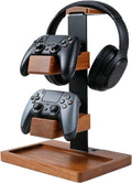 Headset Stand with Gaming Controller Holder, Wood Headphone Stand with Storage Base, Gaming Equipment Accessories for