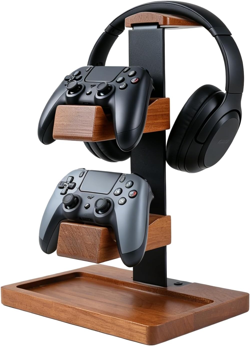 Headset Stand with Gaming Controller Holder, Wood Headphone Stand with Storage Base, Gaming Equipment Accessories for