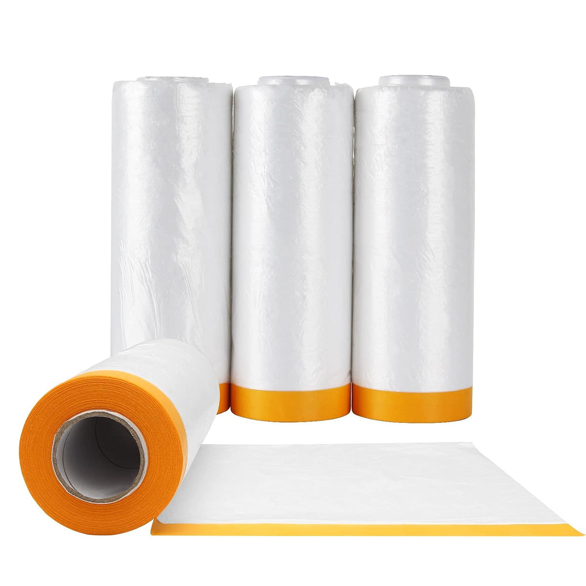 MARNER 4 Rolls Clear Plastic Sheeting 4.9Ft X 65.5 Ft Pre-Taped Masking Film Drop Cloths for Painting, Automotive