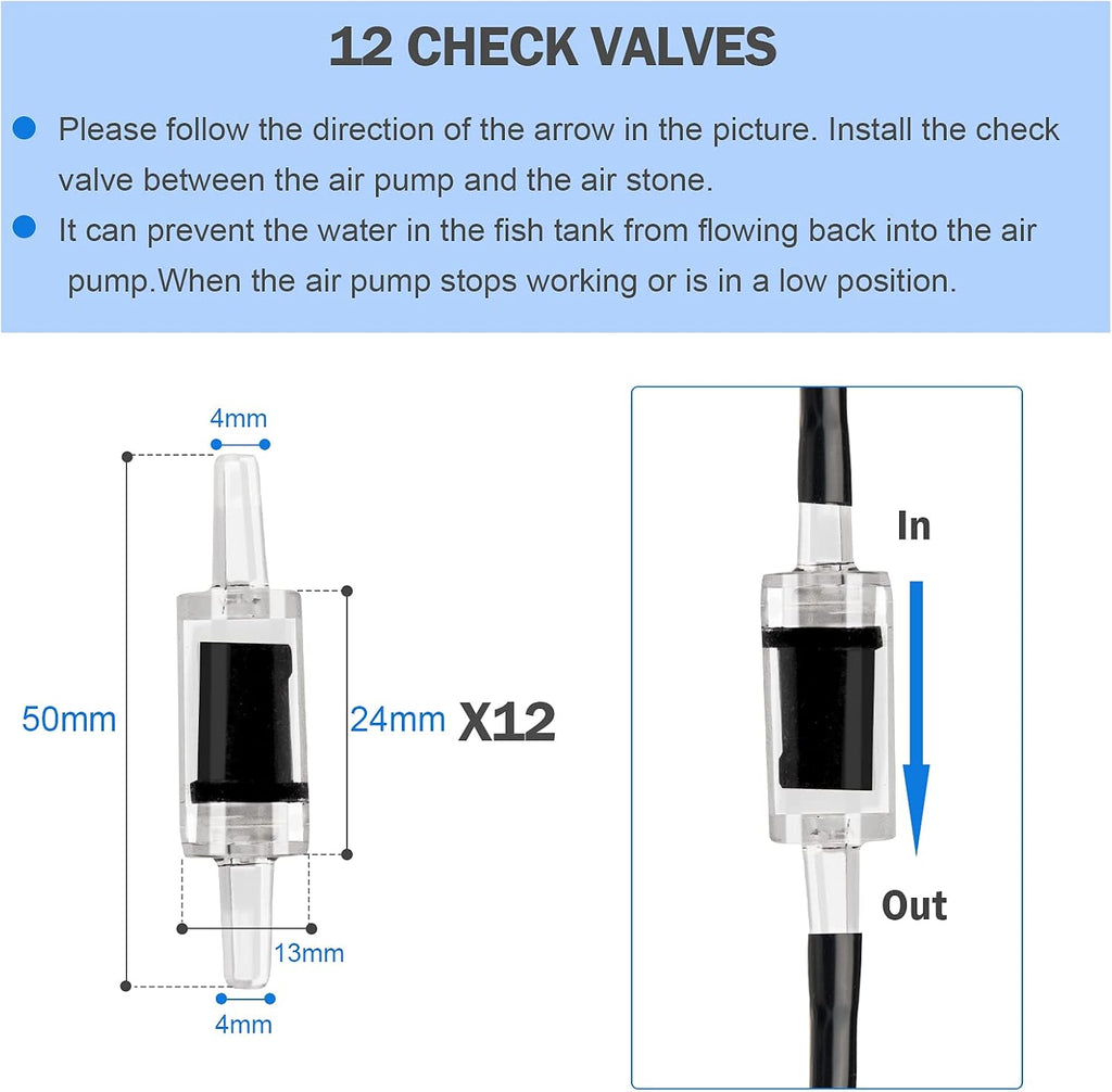 Aquarium air Pump Accessories Set-9.84/26.25/101.71 feet Aquarium Airline tubing Hose,Check valves,air Stones and