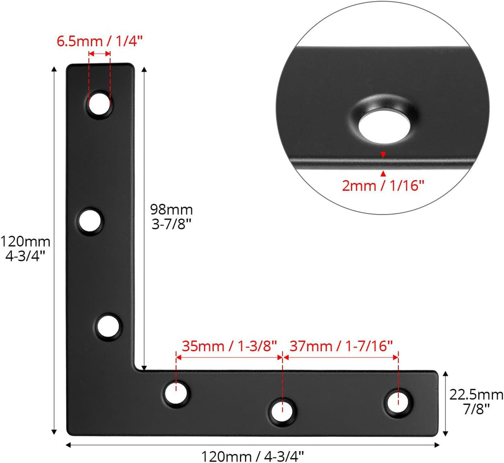 Flat L Brackets for Wood, 8 Pack Heavy Duty Brace Corner Brackets, 120mm x 120mm x 2mm