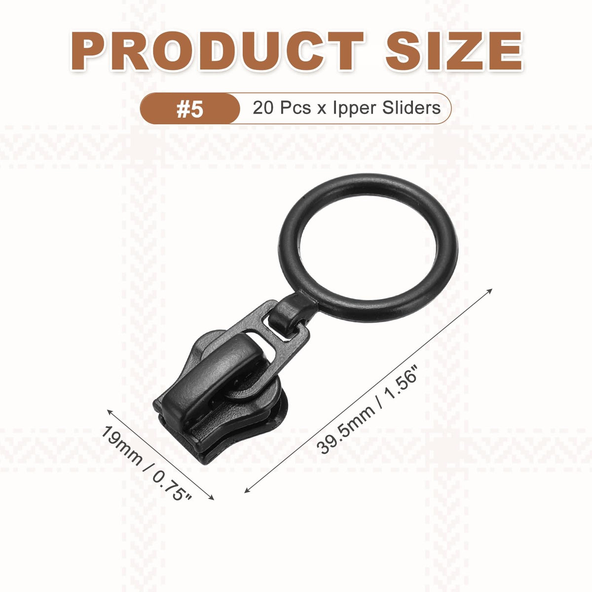 20Pcs Zipper Sliders, #5 Metal Zipper with Zip Pull Loop Black