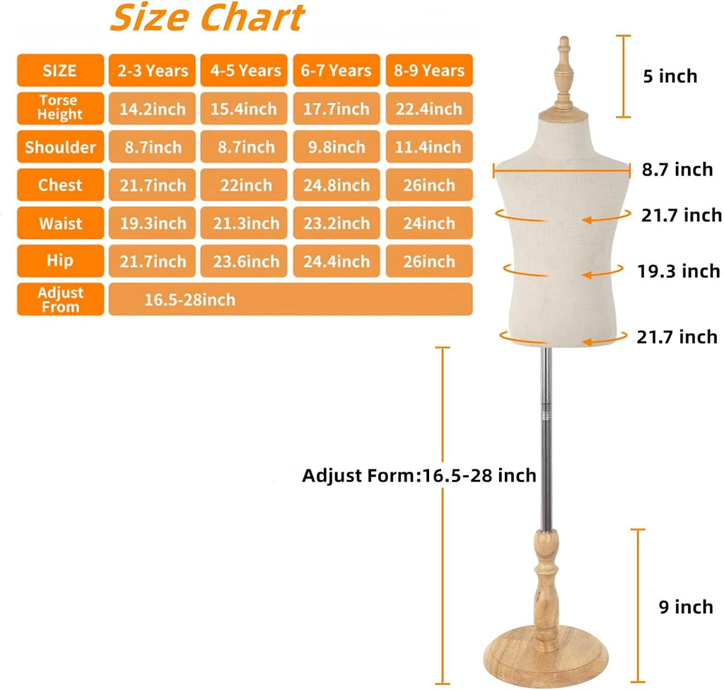 Child Mannequin Dress Form,Adjustable Girl and boy Dress Form for Apparel Scarf Window Shop Display, 2-3 Years Old