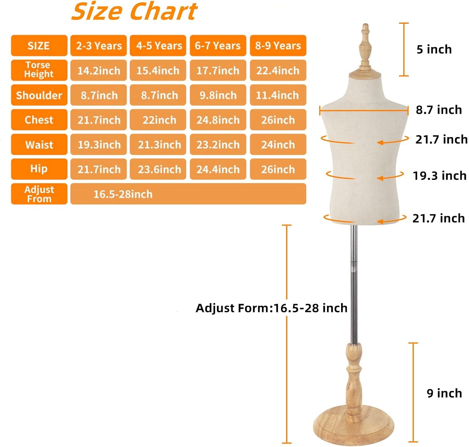 Child Mannequin Dress Form,Adjustable Girl and boy Dress Form for Apparel Scarf Window Shop Display, 2-3 Years Old