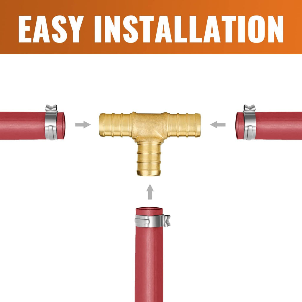 5-Pack 1/2 Inch PEX Tee, Brass PEX T Fittings | PEX Crimp Pipe Fittings 1/2" for Plumbing