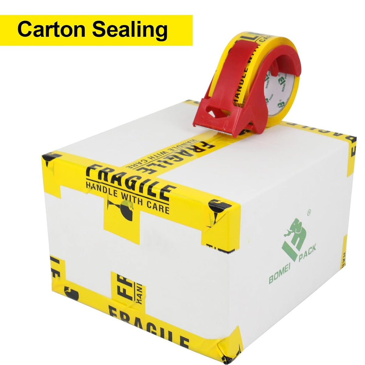 Fragile Tape 2 Inch x 180 Feet (60 Yards) 4 Rolls, Yellow Fragiles Tape Handle with Care for Shipping with Dispenser