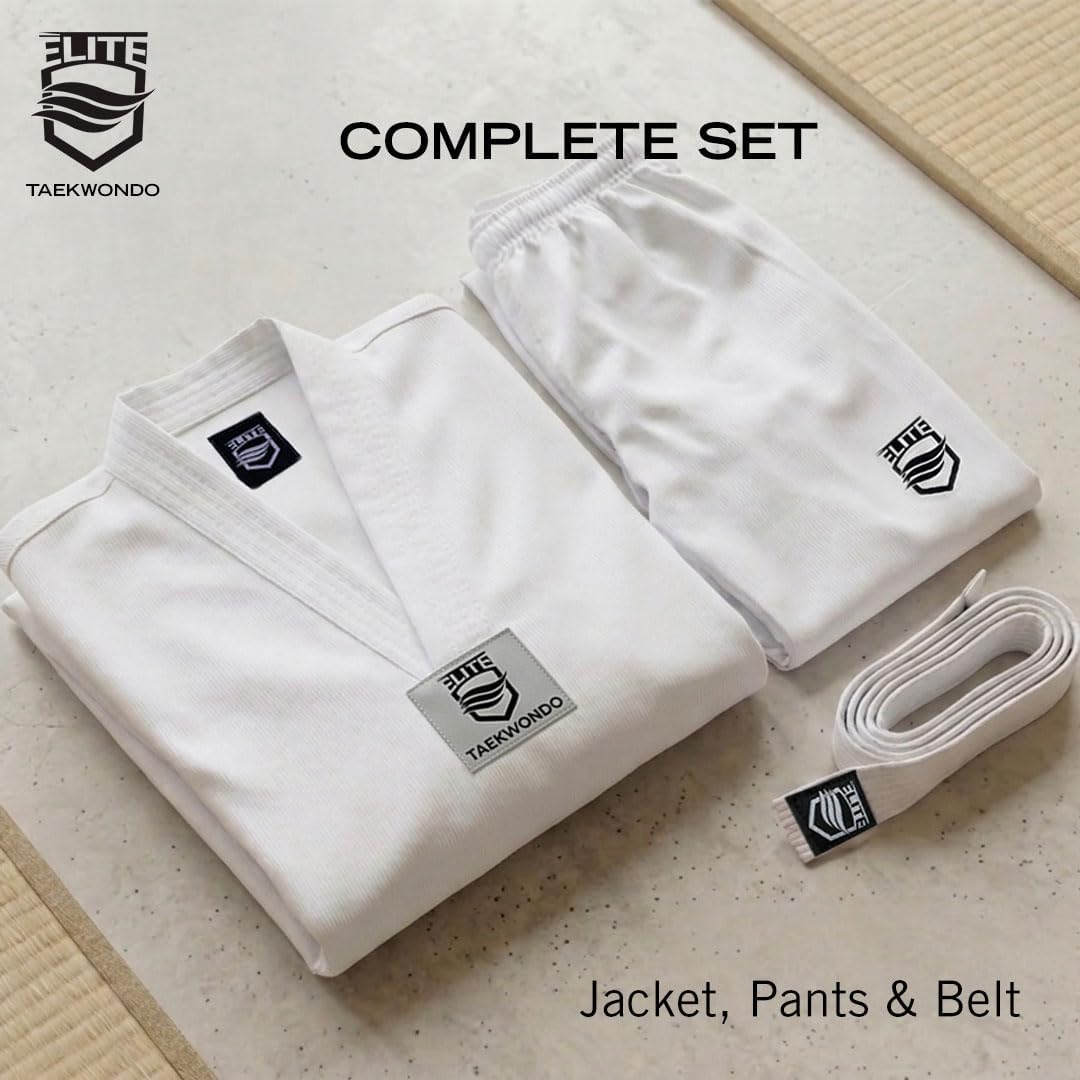 ELITE - Classic White Collar Taekwondo Uniform (TKD Dobok) - Hi Performance Ribbed Fabric for Optimal Comfort