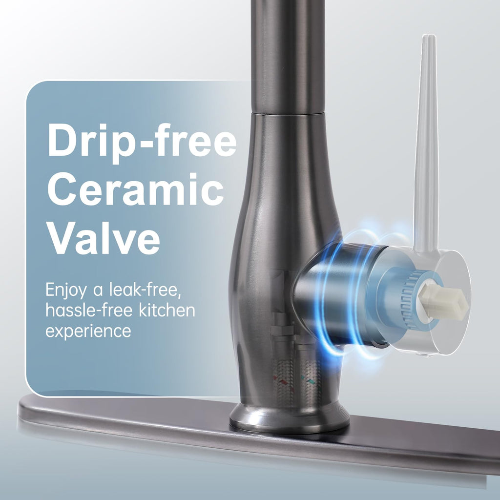 Black Stainless Kitchen Faucet with LED Light and Pull Down Sprayer