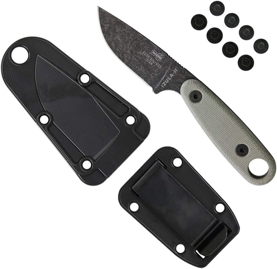 Knives Izula-II Fixed Blade Knife, w/Micarta Handle, Molded Sheath, & Clip Plate (Black Oxide)