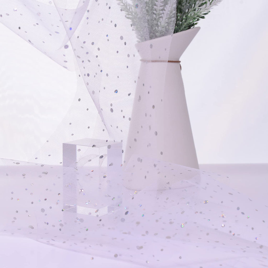 Glitter Tulle Rolls, 6” by 50 Yards Tulle Fabric Rolls(White)