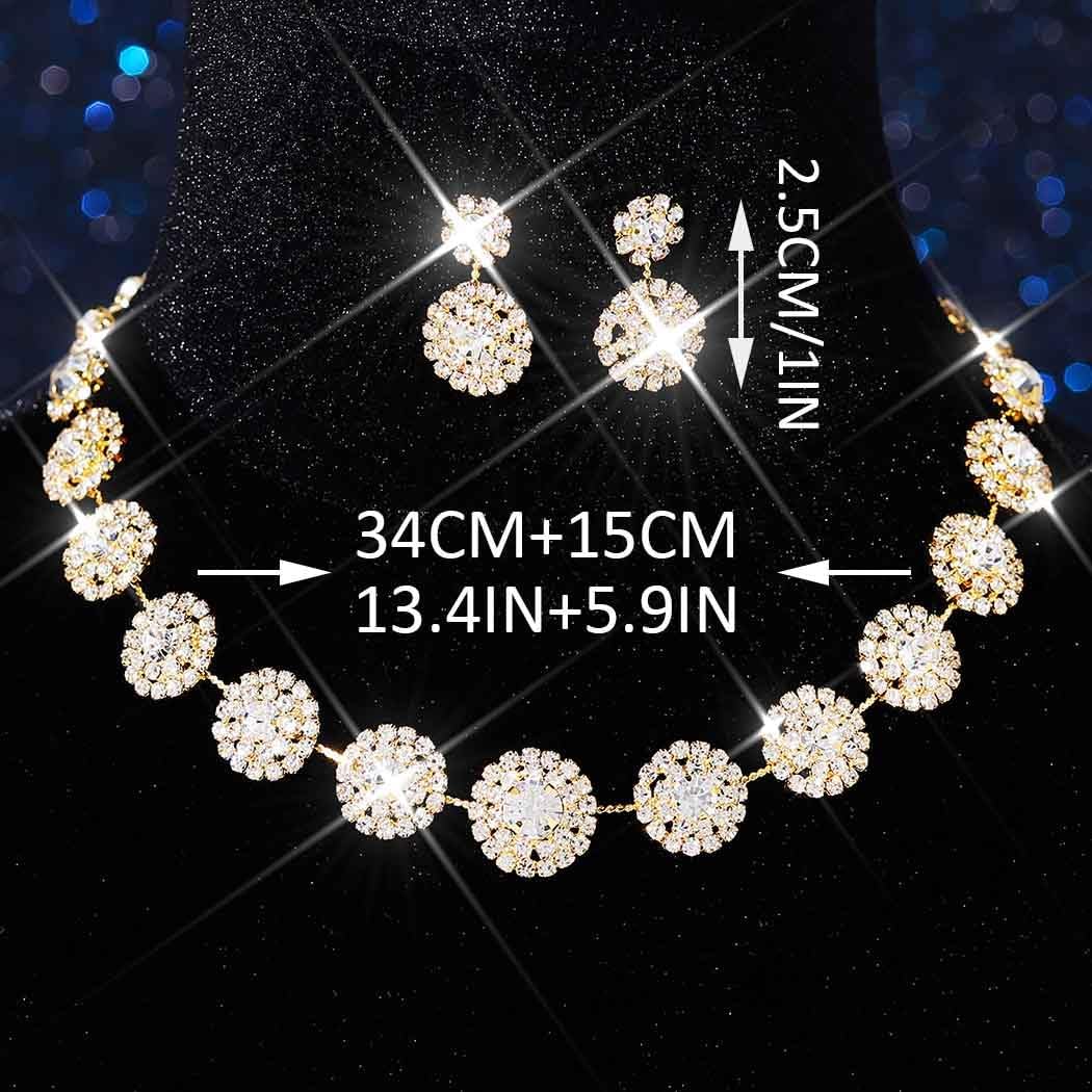 Bridal Wedding Jewelry Set Silver Rhinestone Necklace Earrings Sets Formal Costume Jewelry for Women and Brides