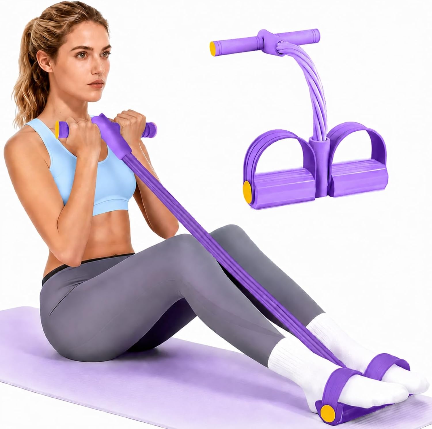 Pedal Resistance Bands with Handles, Durable 6-Tubes Multifunction Resistance Band, Natural Rubber Foot Pedal