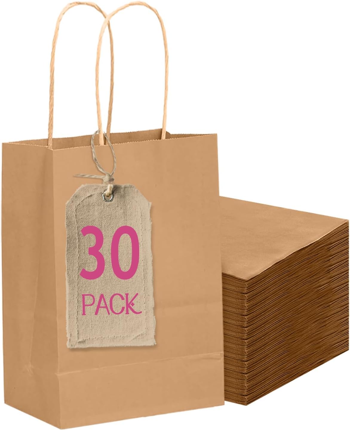 30-Packs Brown Gift Bags with Handles Bulk 4.5"x2.5"x6" Mini Size Party Paper Bags