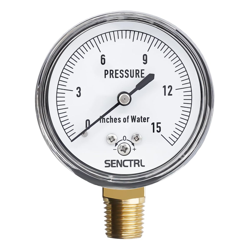 SENCTRL 0-15 Inches of Water Column Gauge, 1/4" NPT Lower Mount