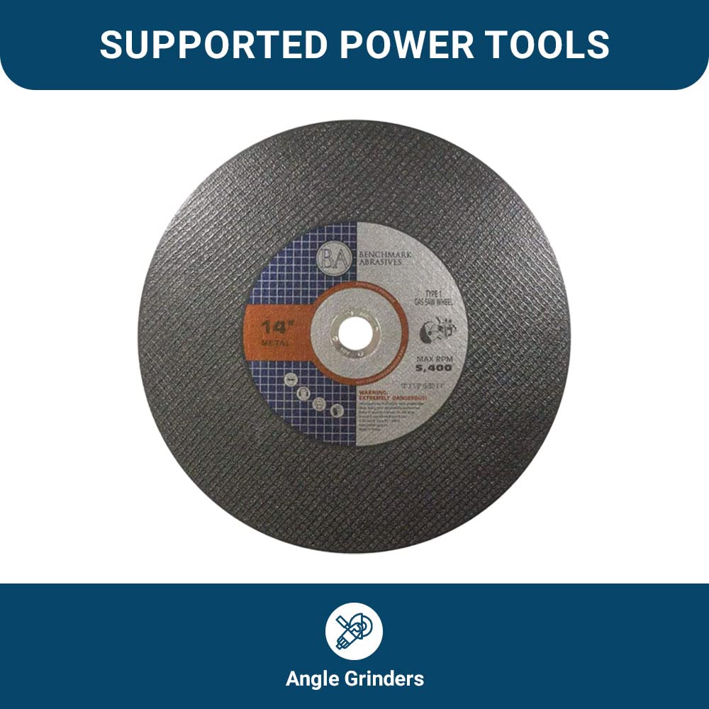 Benchmark Abrasives 14" Aluminum Oxide Type 1 Cut Off Wheels, 1" Arbor