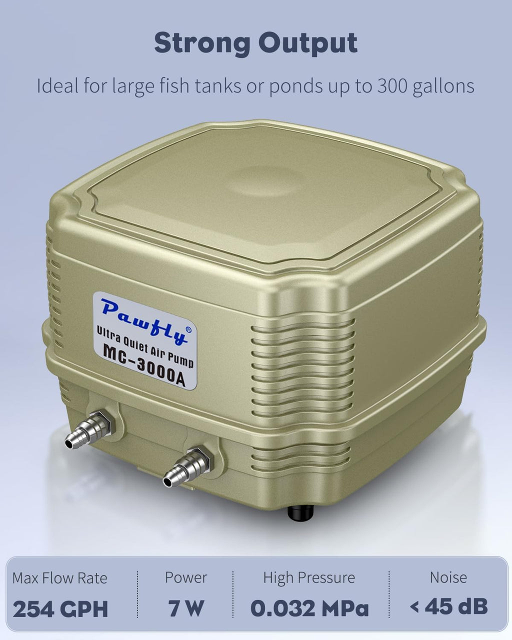 254 GPH Aquarium Air Pump, Quiet Adjustable Dual Outlet Oxygen Aerator with 13ft Airline Tubing & Check Valves for