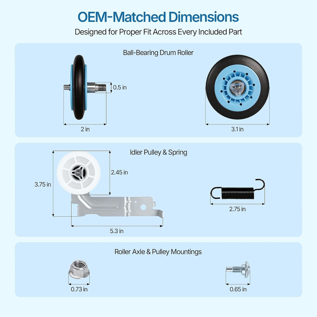 Dryer Repair Kit for Samsung, Ball Bearings on Rollers & Pulley, Quieter
