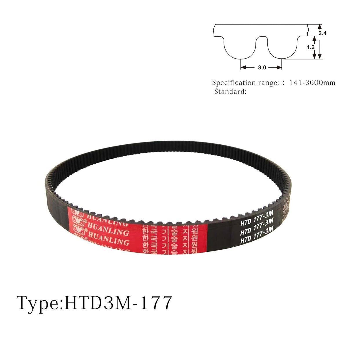 4pcs 177-3M-9 HTD Timing Belt, 177mm Length x 9mm Width x 2.4mm Height, 3mm Pitch, 59 Teeth，Closed Loop Pulley Timing Belt