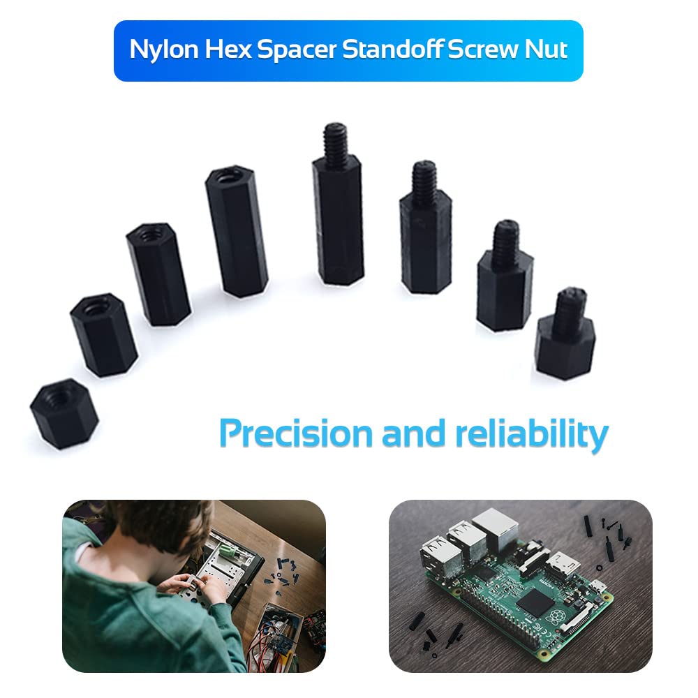 350PCS M2.5 Black Male Female Nylon Hex Spacer Standoff Screw Nut Set Assortment Kit (Black) for PCB Motherboard Circuit Board, Raspberry Pi and Hats