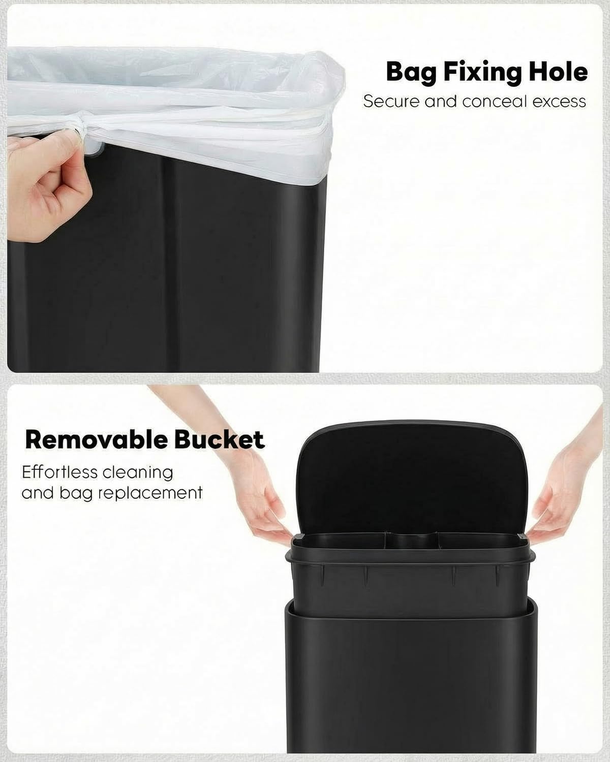 13.2+1.3 Gallon Trash Can Combo Set, Stainless Steel Garbage Bin with Pedal