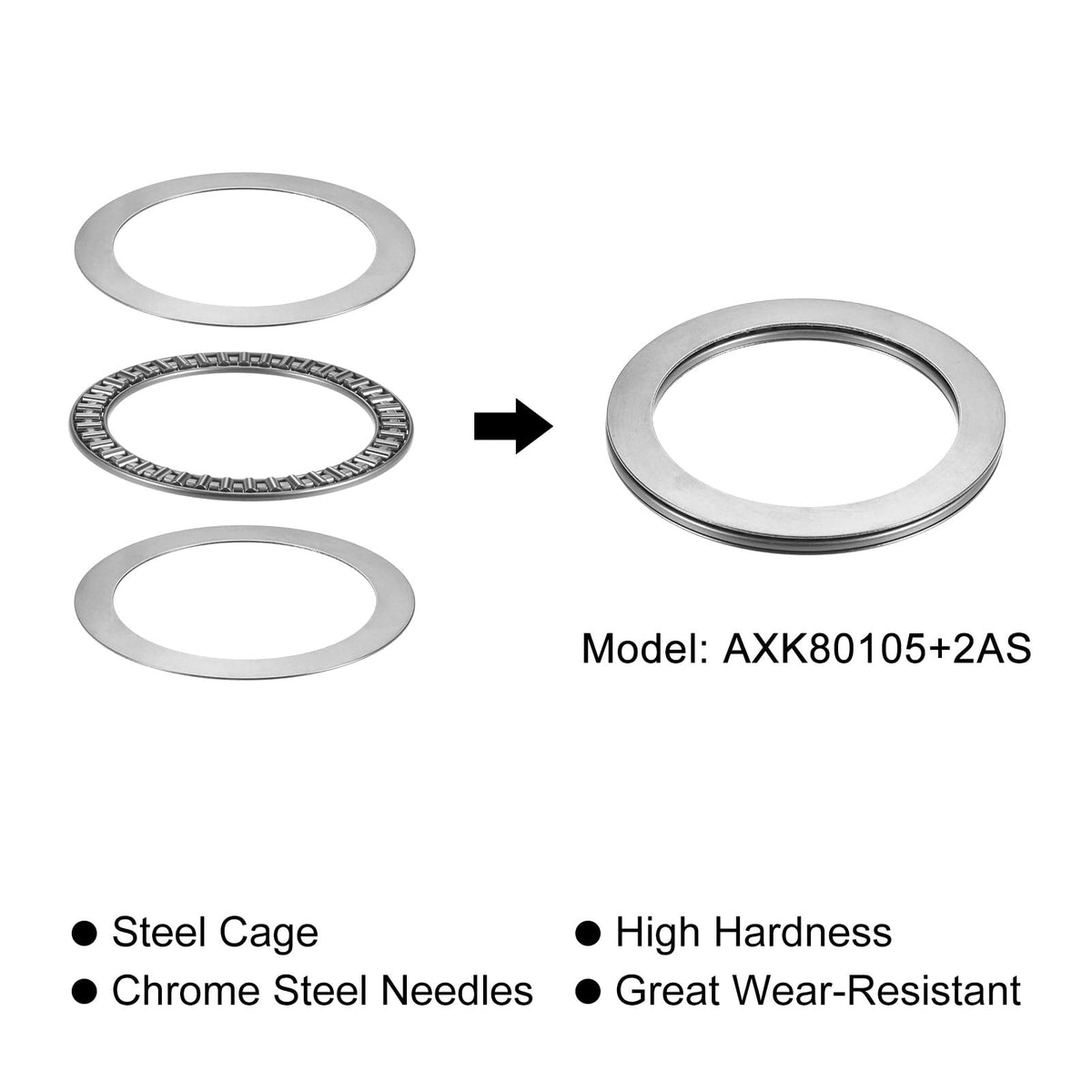 uxcell AXK80105 Thrust Needle Roller Bearings with Washers 80mm Bore 105mm OD 4mm Width 2pcs
