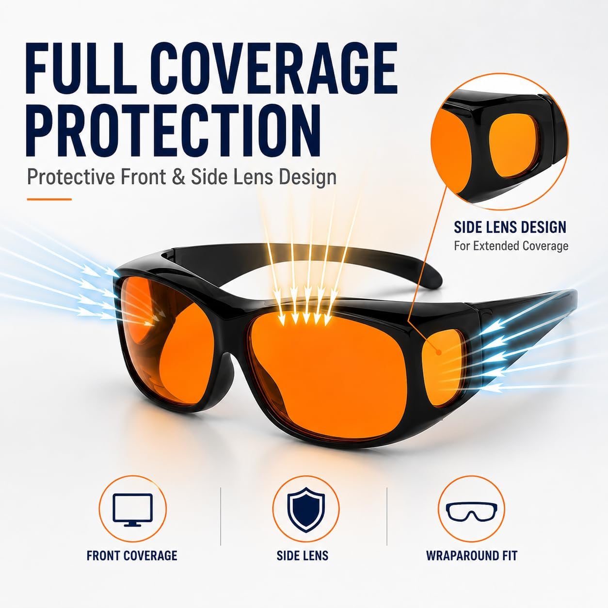 Blue Light Reduction Fitover Glasses with Amber Lens | Computer Glasses for Digital Screen,Wear Over Most Eyewear or