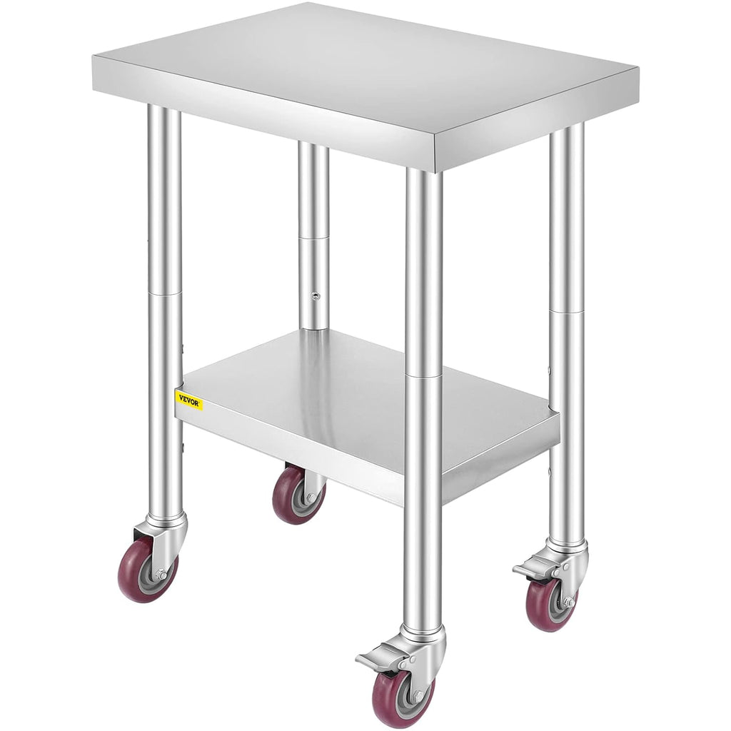 Mophorn 24x18x34 Inch Stainless Steel Work Table 3-Stage Adjustable Shelf with 4 Wheels Heavy Duty Commercial Food