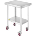 Mophorn 24x18x34 Inch Stainless Steel Work Table 3-Stage Adjustable Shelf with 4 Wheels Heavy Duty Commercial Food