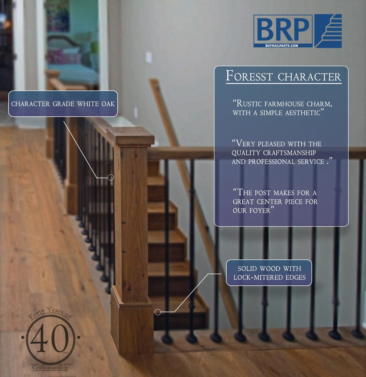 White Oak Box Newel, Rustic Style, FCW-4091
