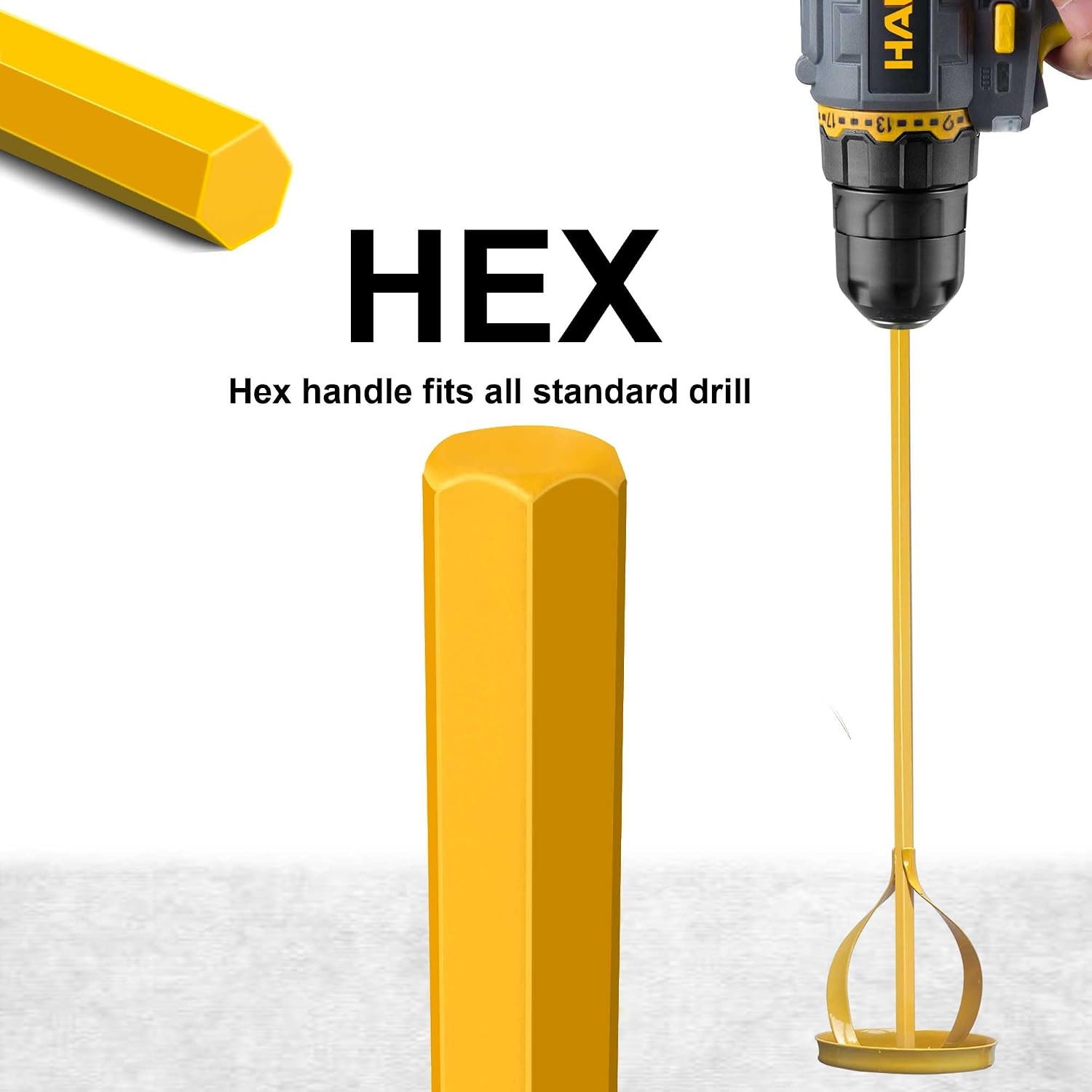Paint and Mud Mixer, Paint Stirrer for Drill in 1 to 5 Gallon Bucket, Suitable for all Standard Drill Bits, Hex Head