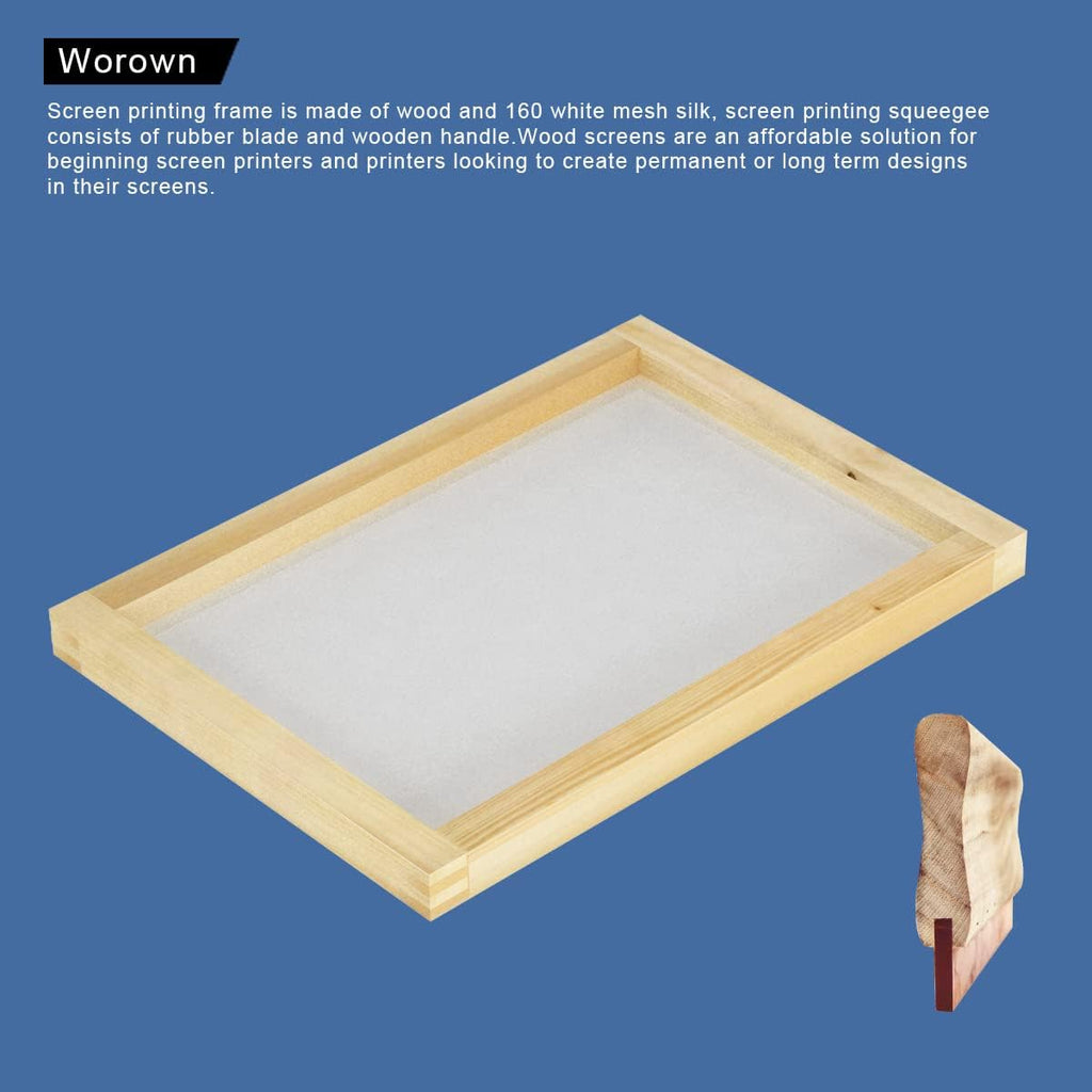 1 Piece 8 x 10 Inch Wood Silk Screen Printing Frame with 110 White Mesh and 1 Piece 4 x 6 Inch Screen Printing Squeegee