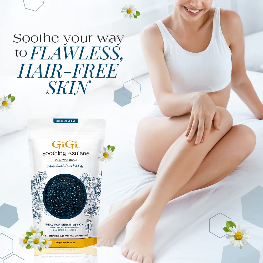 Hard Wax Beads for Hair Removal Face, Body & Sensitive Skin, 14 oz | Infused with Essential Oils, Soothing Azulene