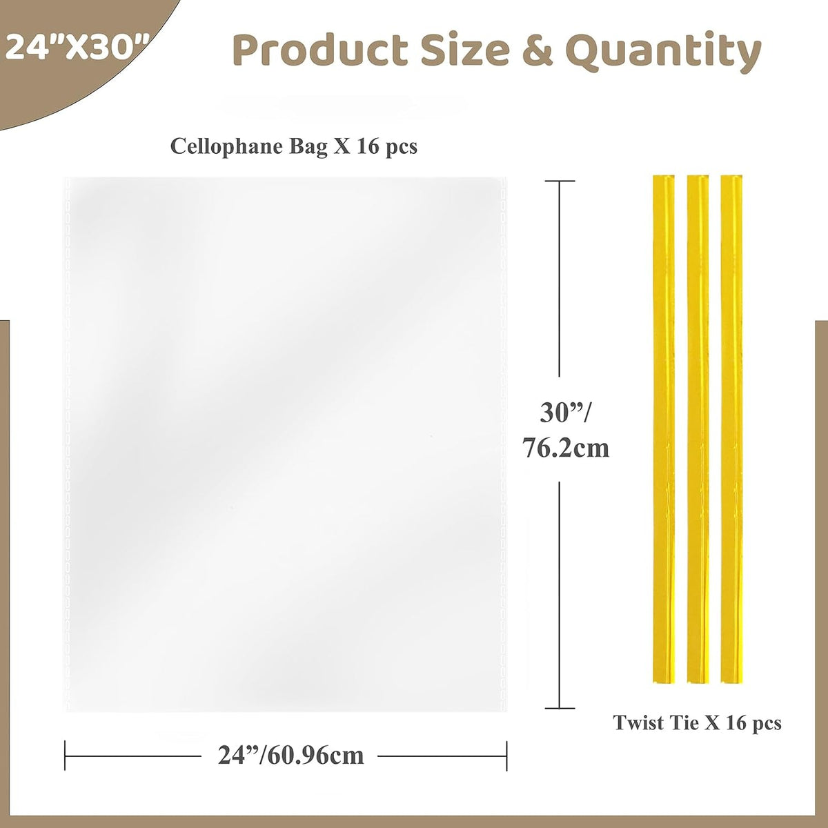 Cellophane Wrap for Gift Baskets with Twist Ties 24x30 Inches 16 PCS