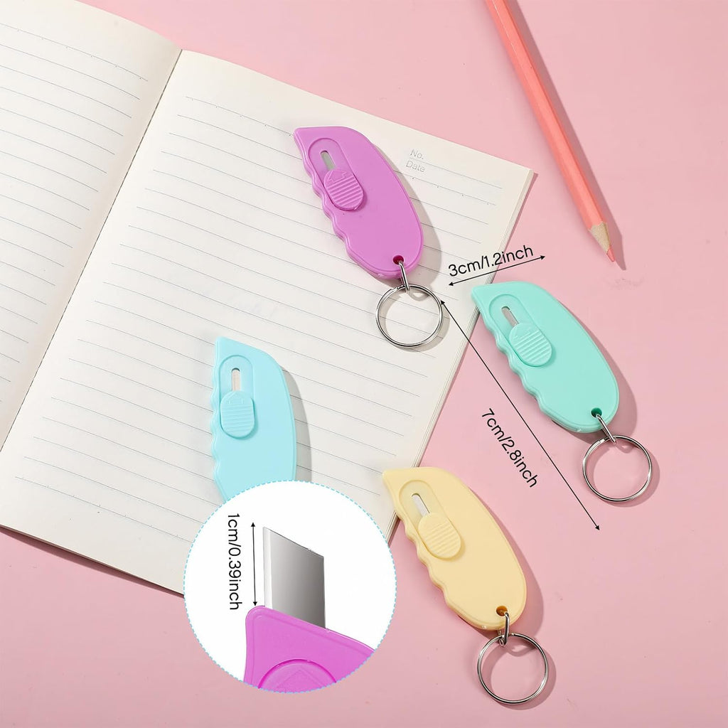 12 Pack Mini Keychain Box Cutter Portable Pocket,Brightly Color