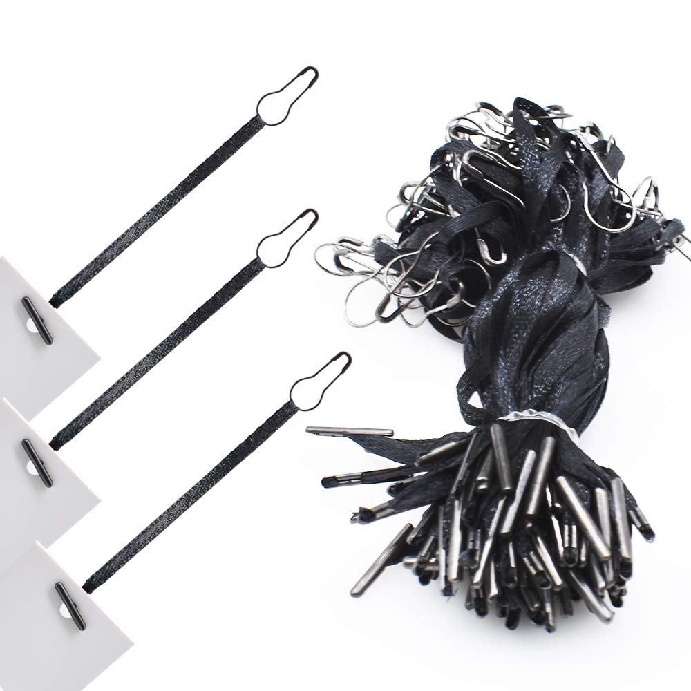 4.5" 500Pcs Hang Tag Fasteners Silks and Satin Strings Safety Pin and Barb Easy and Fast to Attach (Black)