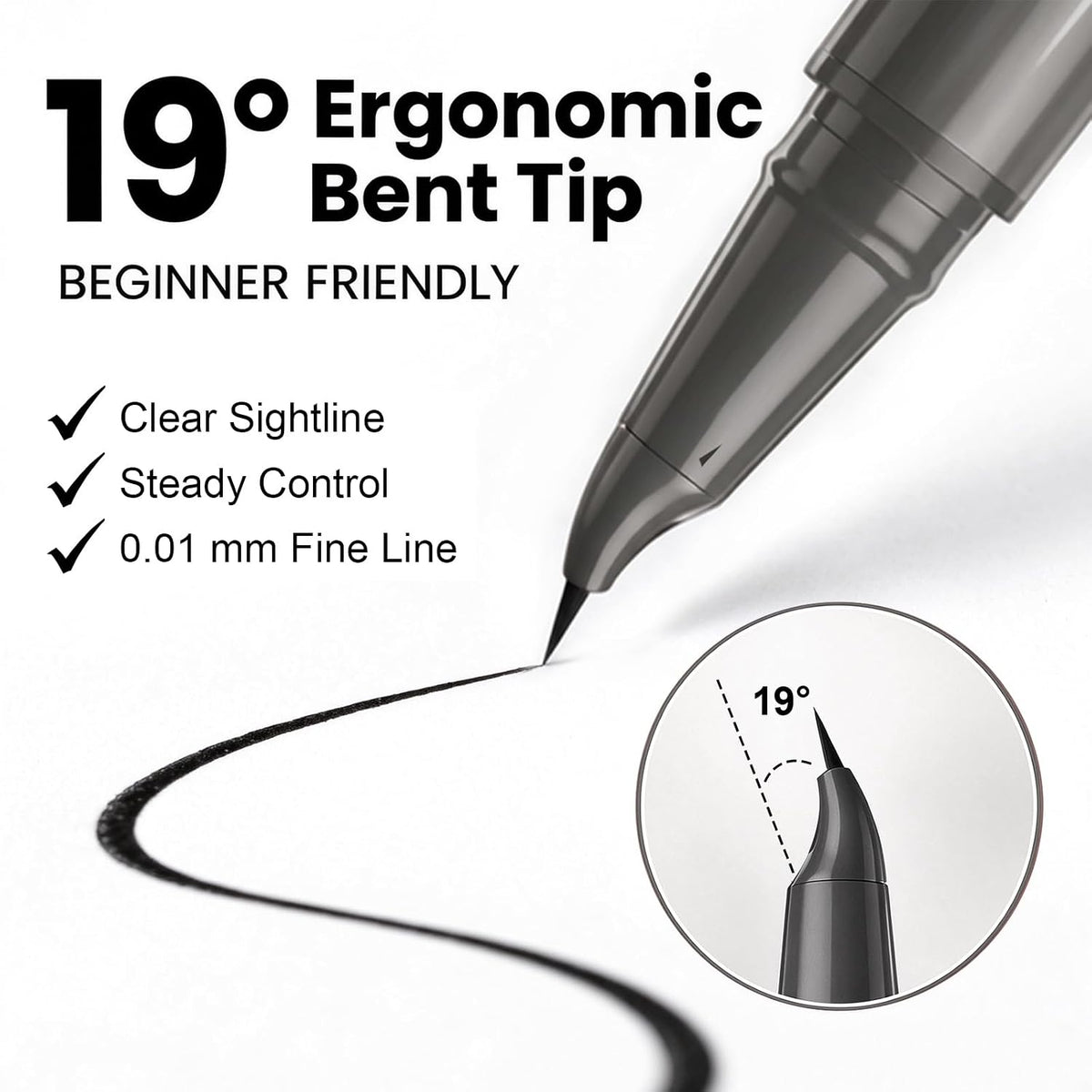 Ultra-Fine Liquid Eyeliner with 19° Angled Tip, Clear-Sight Tip Design