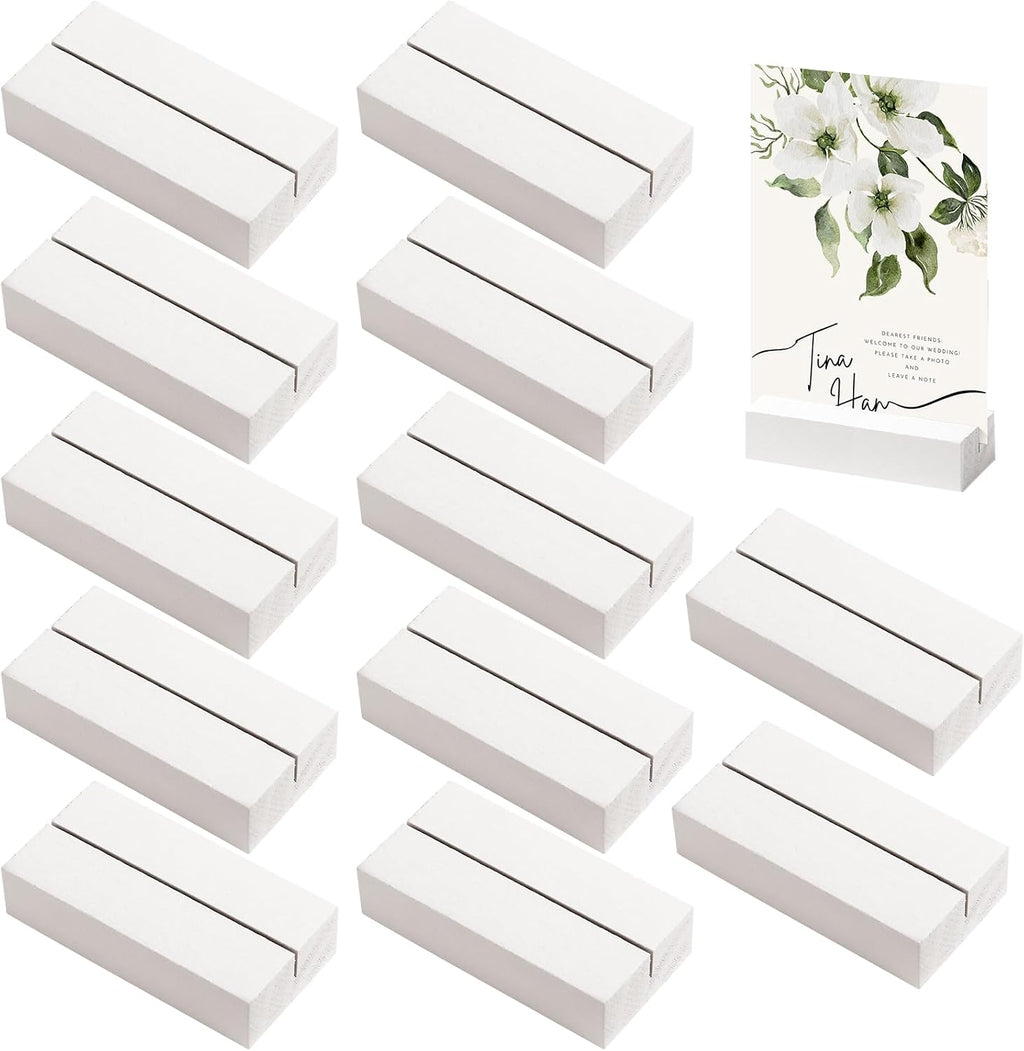 12 Pcs Wooden Table Number Holders, 2.76" x 1.38" x 0.66", White