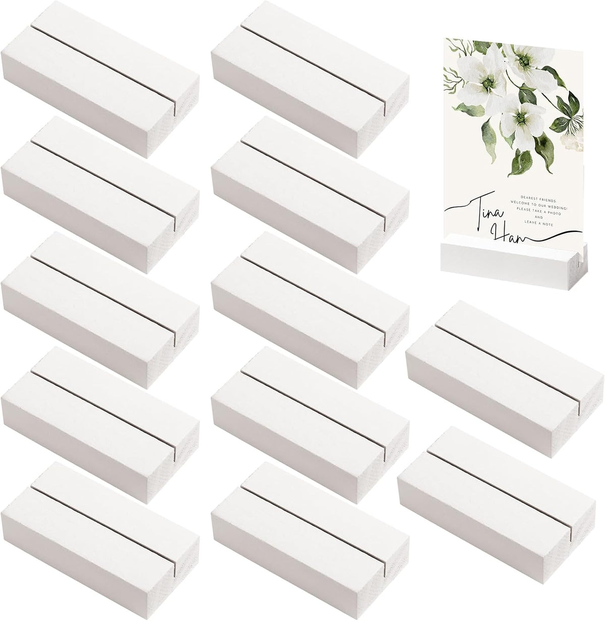 12 Pcs Wooden Table Number Holders, 2.76" x 1.38" x 0.66", White