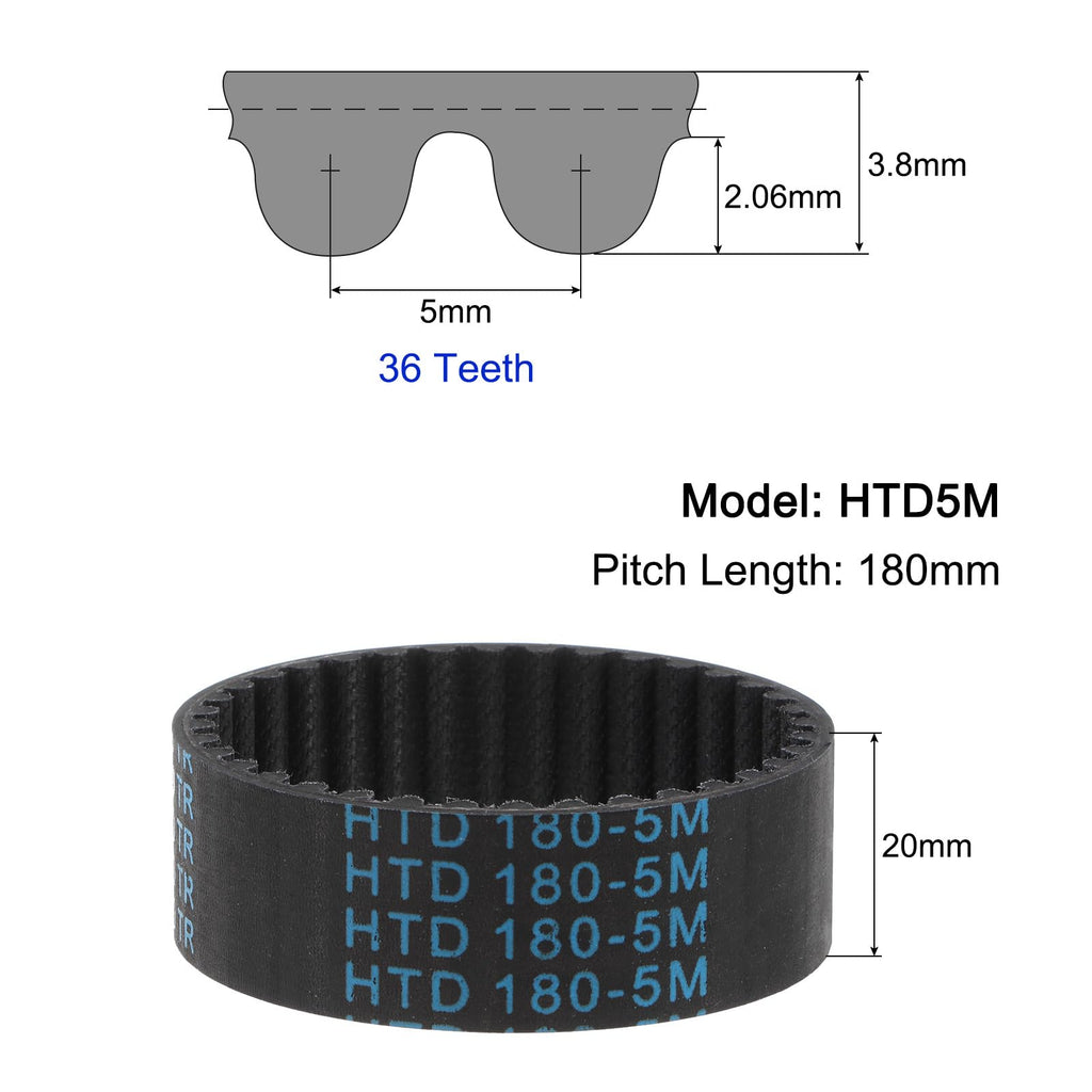 uxcell HTD-5M Rubber Timing Belt 180mm Pitch Length x 20mm Width x 3.6mm Height, 36 Teeth Closed Loop Pulley Timing Belt, 5mm Pitch