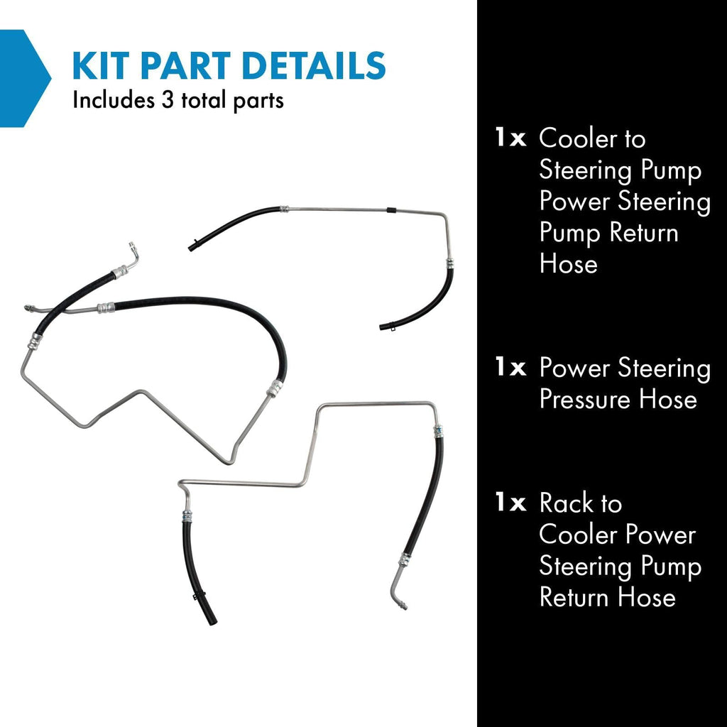 TRQ Power Steering Pressure Return Hose Assembly Set 3pc