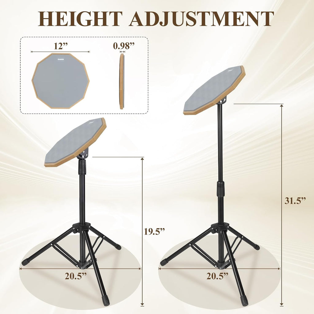 Drum Practice Pad Snare Drum Stand Set 12 In | With Double Sided Silent Drum Pad, Drum sticks,Carrying Bag Adjustable