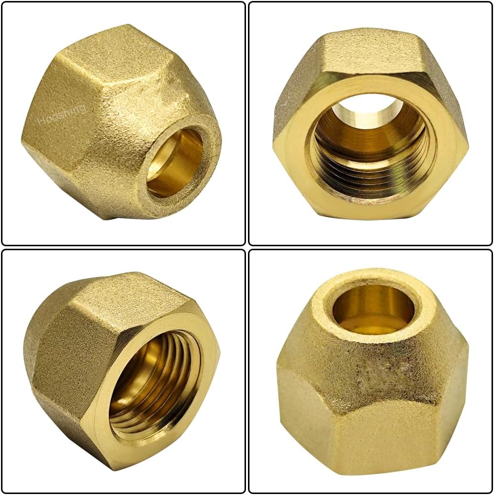 Hooshing 6 Pack 3/8" Brass Flare Nut, SAE 45 Degree Flare Tube Fitting