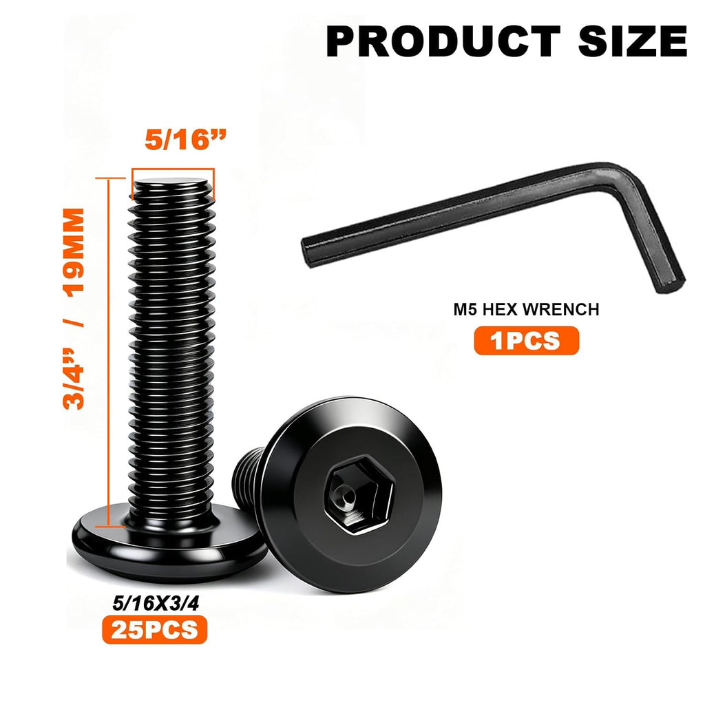 Taiss 25pcs 5/16-18x3/4 Flat Head Socket Head Screw,Furniture Bolts,Furniture Screws 304 Stainless Steel,5/16 Bolts Black Zinc Plated Fully Threaded,Countersunk Connector Screws with Hex Spanner